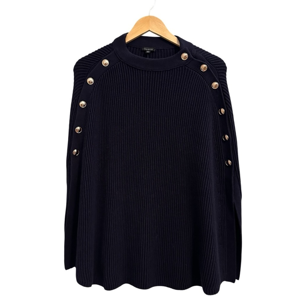 Talbots Button Poncho Cape Sweater, Navy, NWT - Picture 6 of 12
